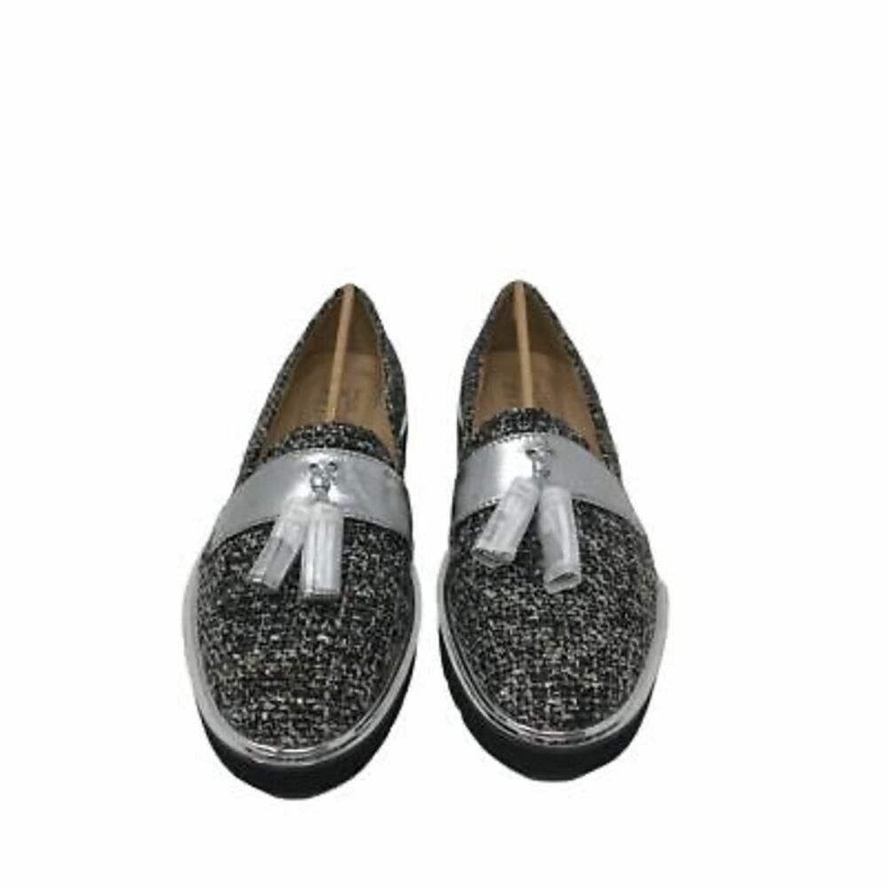 Naturalizer Black and Silver Tweed Tassel Loafers